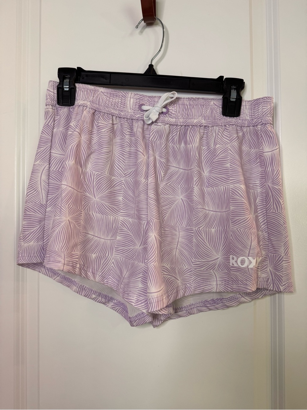 Roxy Light Lavender Abstract Print Athletic Shorts with White Drawstring